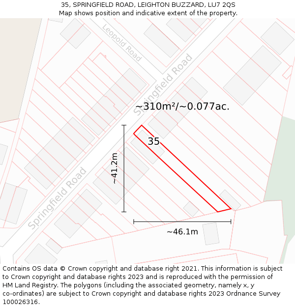 35, SPRINGFIELD ROAD, LEIGHTON BUZZARD, LU7 2QS: Plot and title map