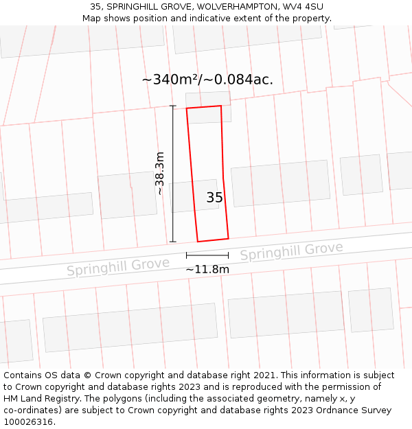 35, SPRINGHILL GROVE, WOLVERHAMPTON, WV4 4SU: Plot and title map