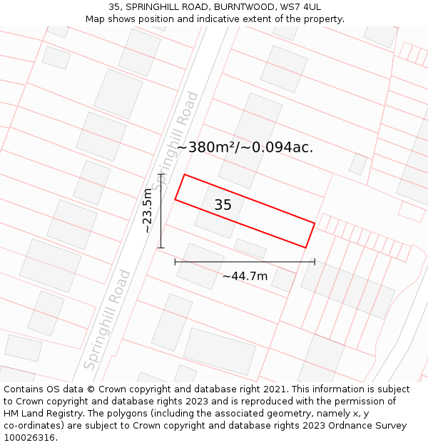 35, SPRINGHILL ROAD, BURNTWOOD, WS7 4UL: Plot and title map