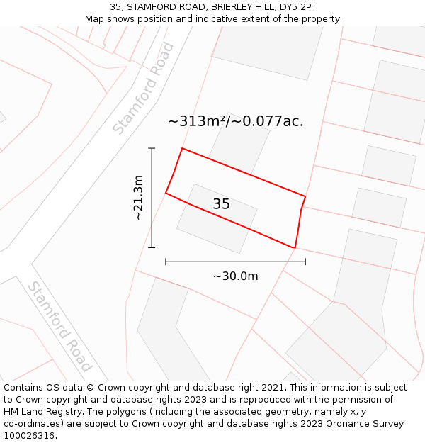 35, STAMFORD ROAD, BRIERLEY HILL, DY5 2PT: Plot and title map