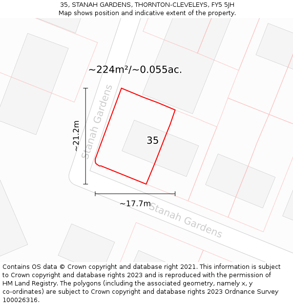 35, STANAH GARDENS, THORNTON-CLEVELEYS, FY5 5JH: Plot and title map