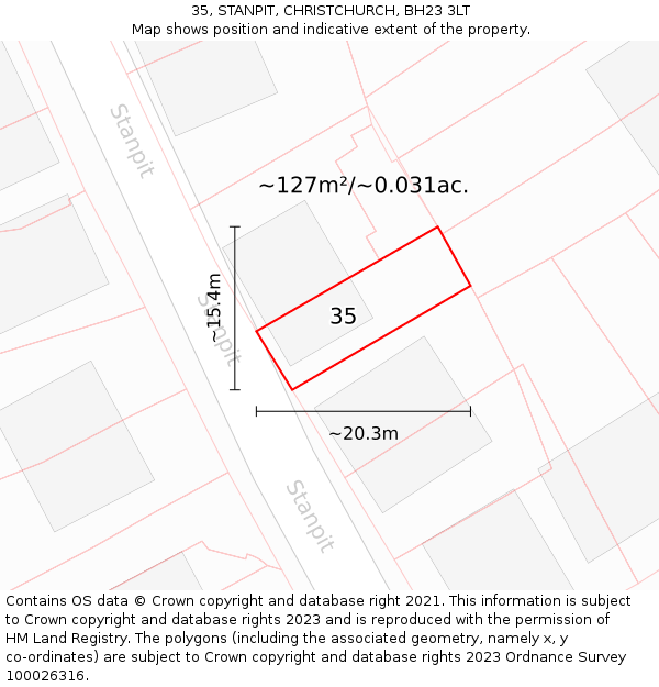 35, STANPIT, CHRISTCHURCH, BH23 3LT: Plot and title map