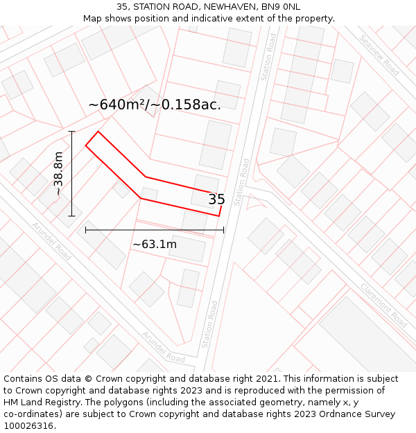 35, STATION ROAD, NEWHAVEN, BN9 0NL: Plot and title map