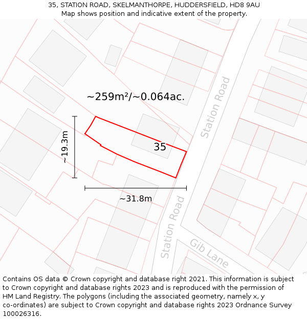 35, STATION ROAD, SKELMANTHORPE, HUDDERSFIELD, HD8 9AU: Plot and title map