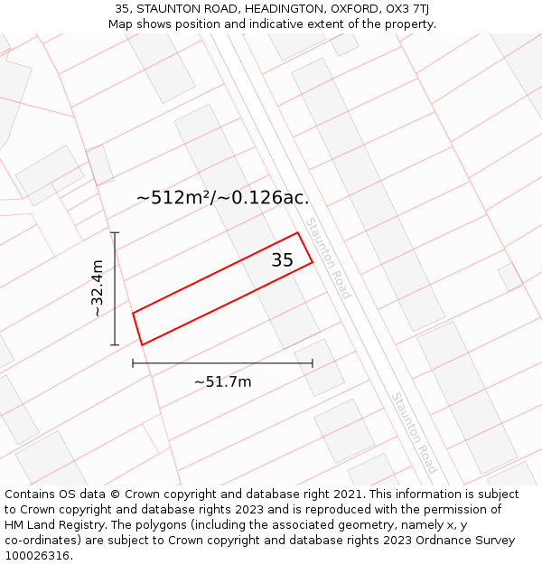 35, STAUNTON ROAD, HEADINGTON, OXFORD, OX3 7TJ: Plot and title map