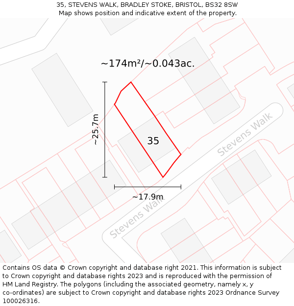35, STEVENS WALK, BRADLEY STOKE, BRISTOL, BS32 8SW: Plot and title map