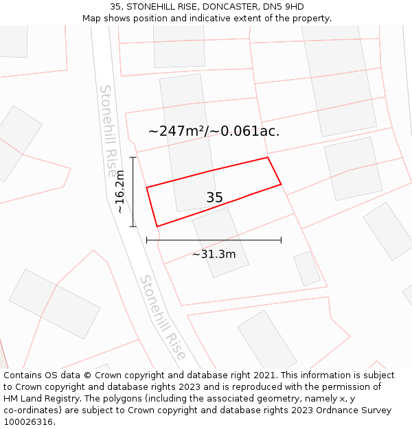 35, STONEHILL RISE, DONCASTER, DN5 9HD: Plot and title map