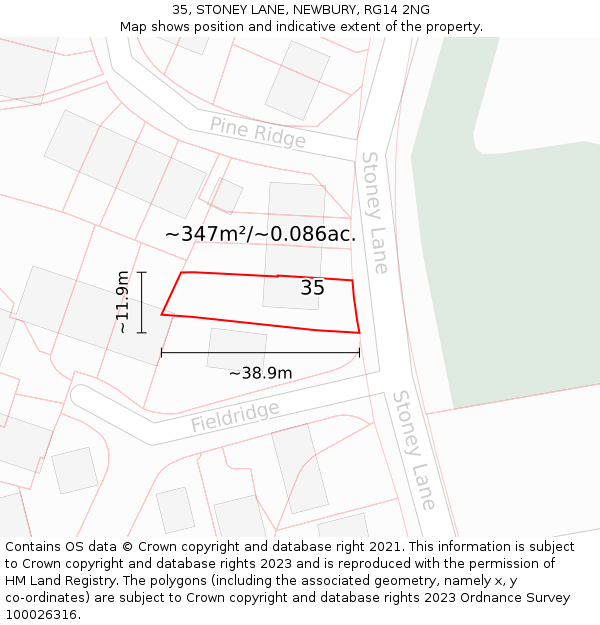 35, STONEY LANE, NEWBURY, RG14 2NG: Plot and title map