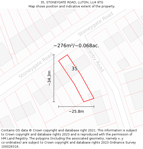 35, STONEYGATE ROAD, LUTON, LU4 9TG: Plot and title map