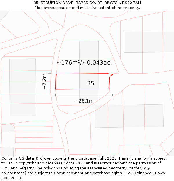 35, STOURTON DRIVE, BARRS COURT, BRISTOL, BS30 7AN: Plot and title map
