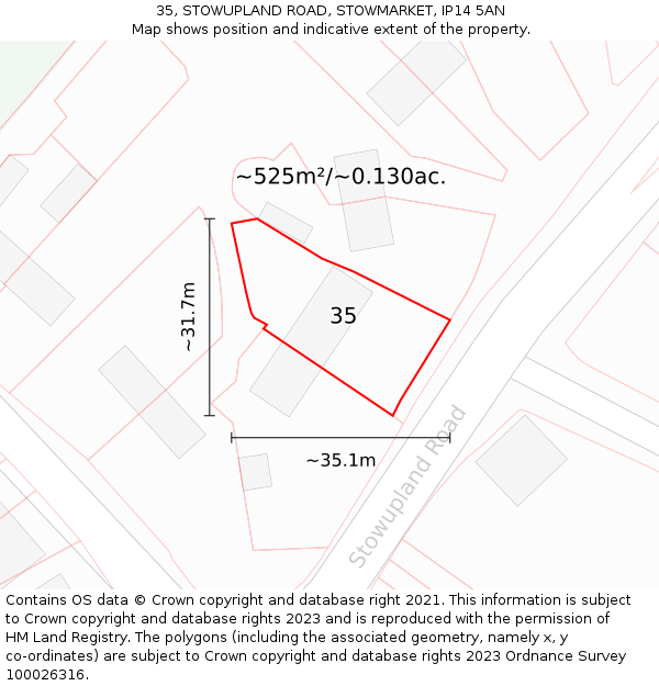 35, STOWUPLAND ROAD, STOWMARKET, IP14 5AN: Plot and title map
