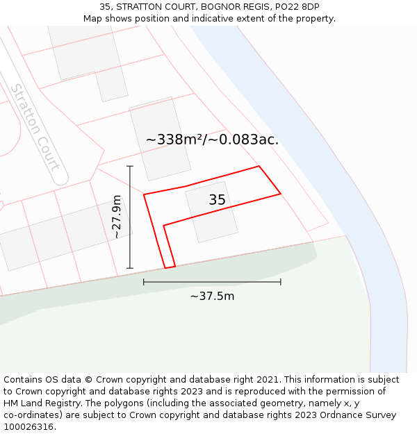 35, STRATTON COURT, BOGNOR REGIS, PO22 8DP: Plot and title map