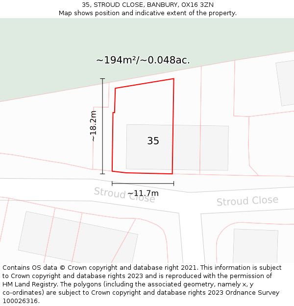 35, STROUD CLOSE, BANBURY, OX16 3ZN: Plot and title map