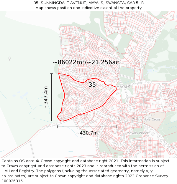 35, SUNNINGDALE AVENUE, MAYALS, SWANSEA, SA3 5HR: Plot and title map