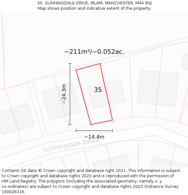 35, SUNNINGDALE DRIVE, IRLAM, MANCHESTER, M44 6NJ: Plot and title map