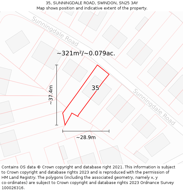 35, SUNNINGDALE ROAD, SWINDON, SN25 3AY: Plot and title map