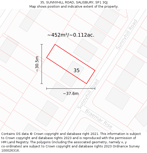 35, SUNNYHILL ROAD, SALISBURY, SP1 3QJ: Plot and title map