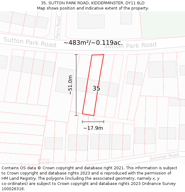 35, SUTTON PARK ROAD, KIDDERMINSTER, DY11 6LD: Plot and title map