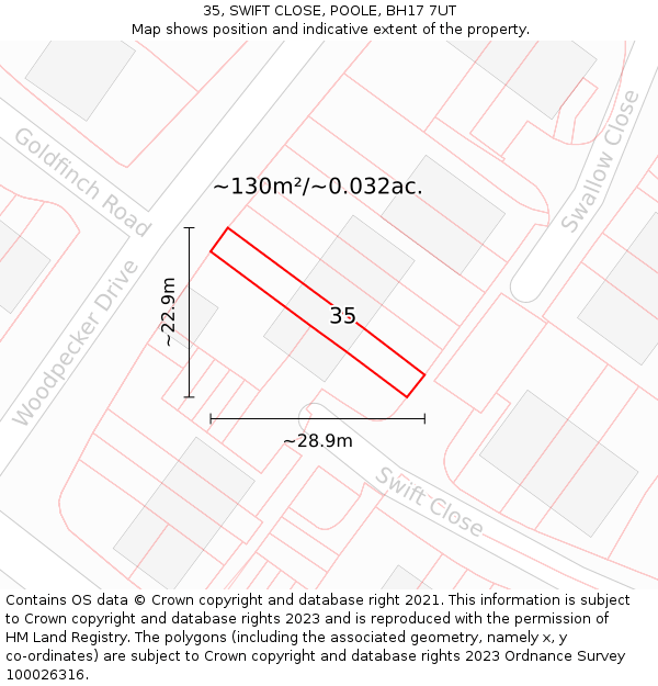 35, SWIFT CLOSE, POOLE, BH17 7UT: Plot and title map