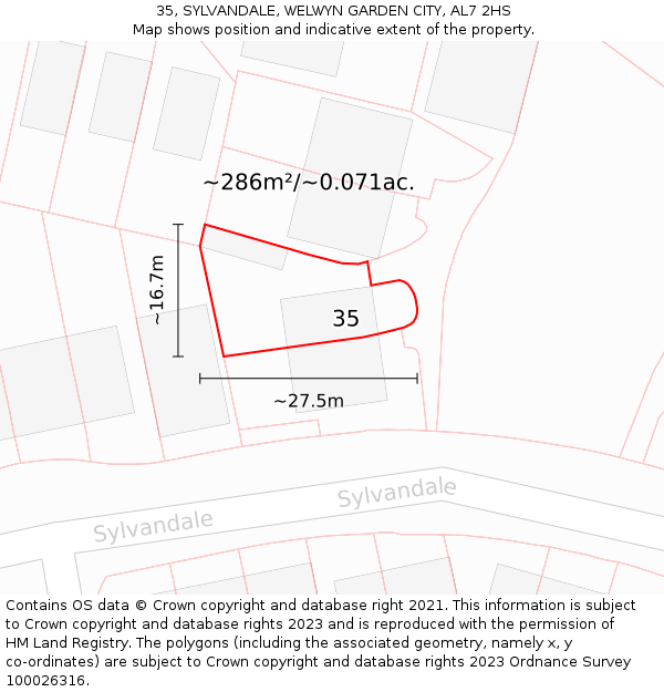 35, SYLVANDALE, WELWYN GARDEN CITY, AL7 2HS: Plot and title map