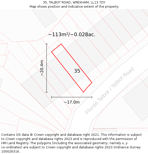 35, TALBOT ROAD, WREXHAM, LL13 7DY: Plot and title map