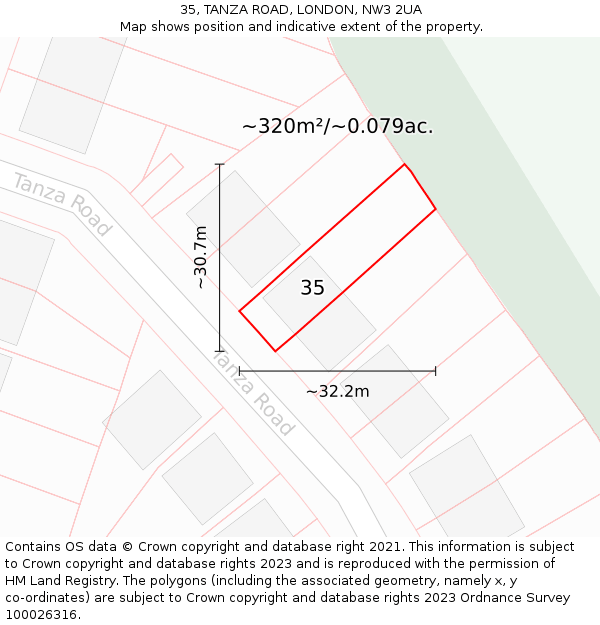 35, TANZA ROAD, LONDON, NW3 2UA: Plot and title map