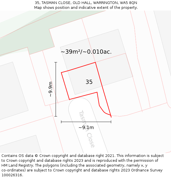 35, TASMAN CLOSE, OLD HALL, WARRINGTON, WA5 8QN: Plot and title map