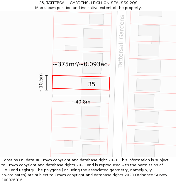 35, TATTERSALL GARDENS, LEIGH-ON-SEA, SS9 2QS: Plot and title map