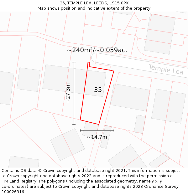 35, TEMPLE LEA, LEEDS, LS15 0PX: Plot and title map