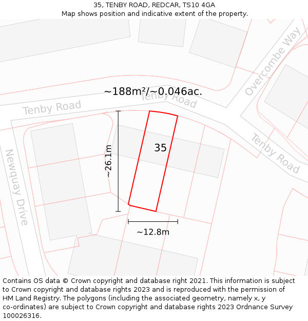 35, TENBY ROAD, REDCAR, TS10 4GA: Plot and title map