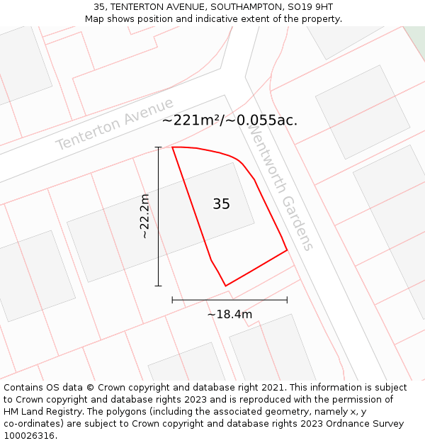 35, TENTERTON AVENUE, SOUTHAMPTON, SO19 9HT: Plot and title map