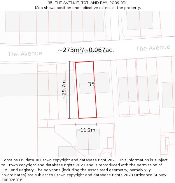 35, THE AVENUE, TOTLAND BAY, PO39 0DL: Plot and title map