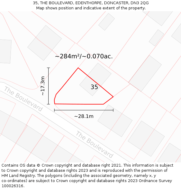 35, THE BOULEVARD, EDENTHORPE, DONCASTER, DN3 2QG: Plot and title map