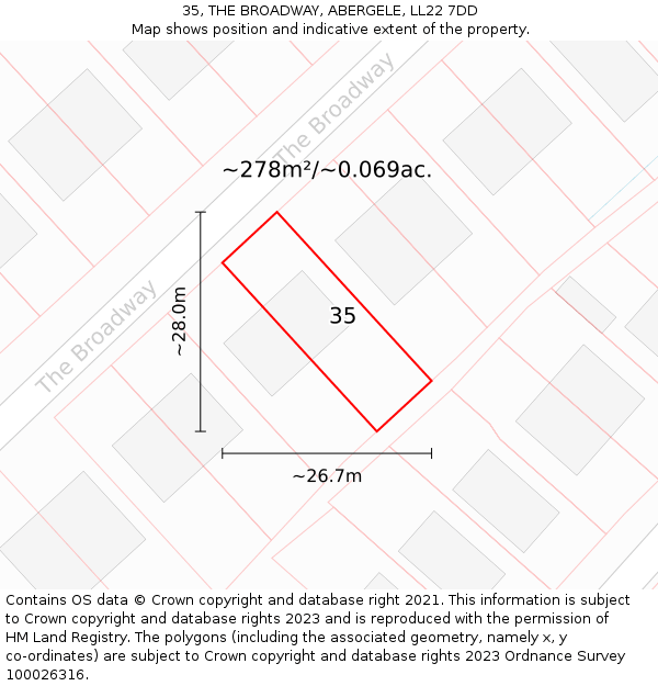 35, THE BROADWAY, ABERGELE, LL22 7DD: Plot and title map