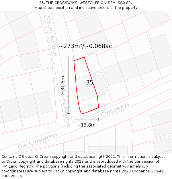 35, THE CROSSWAYS, WESTCLIFF-ON-SEA, SS0 8PU: Plot and title map