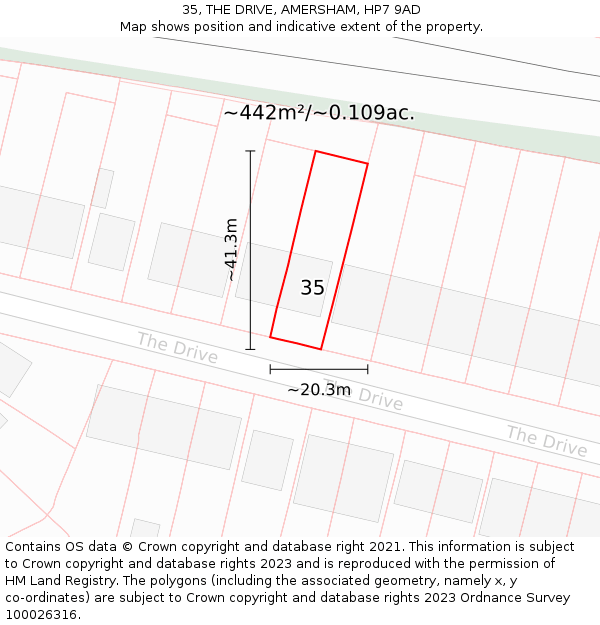 35, THE DRIVE, AMERSHAM, HP7 9AD: Plot and title map