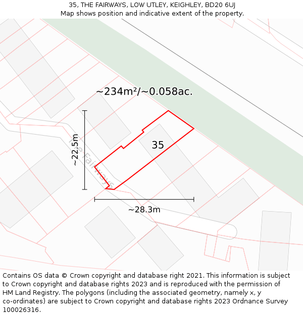 35, THE FAIRWAYS, LOW UTLEY, KEIGHLEY, BD20 6UJ: Plot and title map