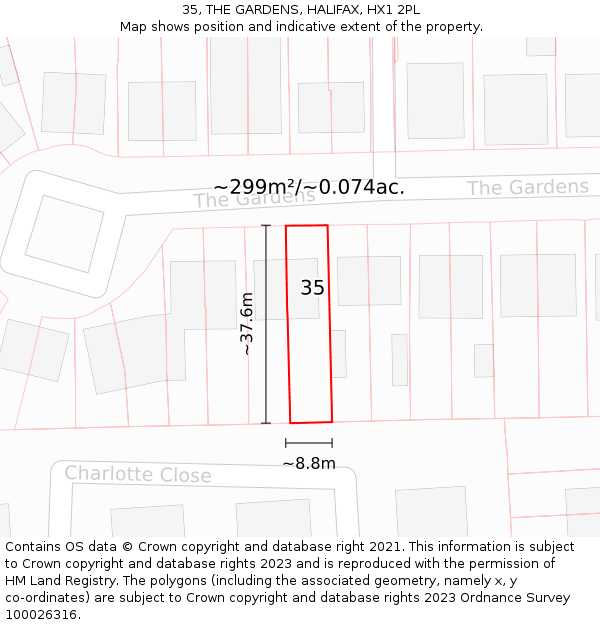 35, THE GARDENS, HALIFAX, HX1 2PL: Plot and title map