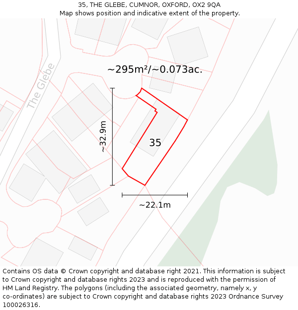 35, THE GLEBE, CUMNOR, OXFORD, OX2 9QA: Plot and title map