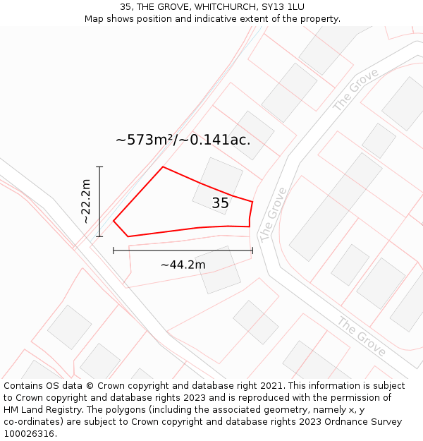 35, THE GROVE, WHITCHURCH, SY13 1LU: Plot and title map