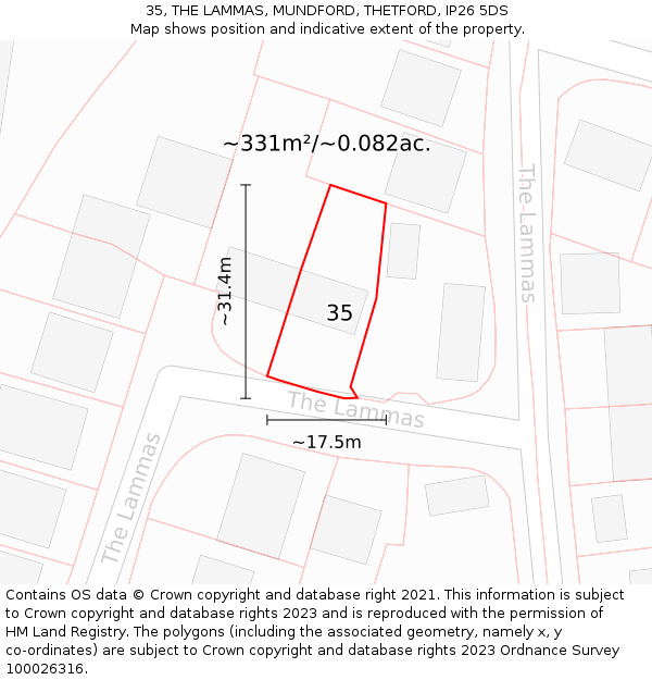 35, THE LAMMAS, MUNDFORD, THETFORD, IP26 5DS: Plot and title map