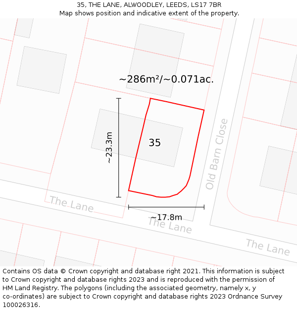 35, THE LANE, ALWOODLEY, LEEDS, LS17 7BR: Plot and title map