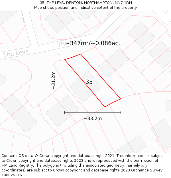 35, THE LEYS, DENTON, NORTHAMPTON, NN7 1DH: Plot and title map