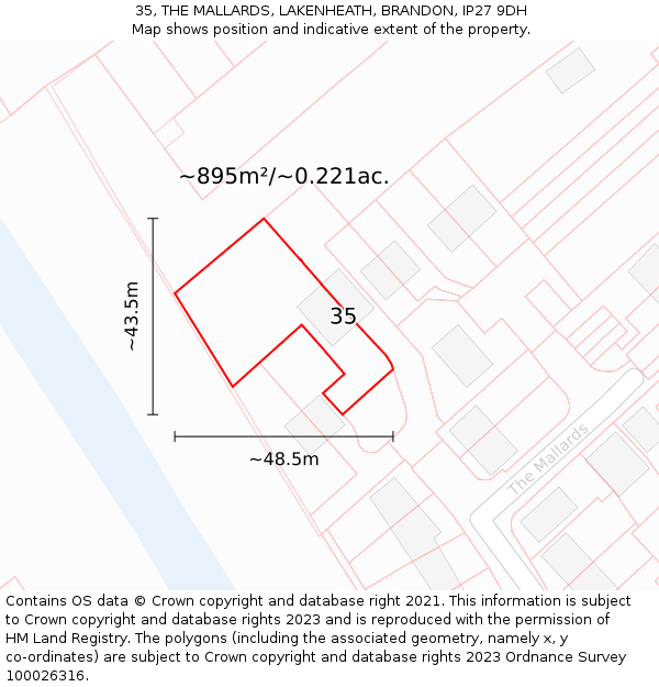 35, THE MALLARDS, LAKENHEATH, BRANDON, IP27 9DH: Plot and title map