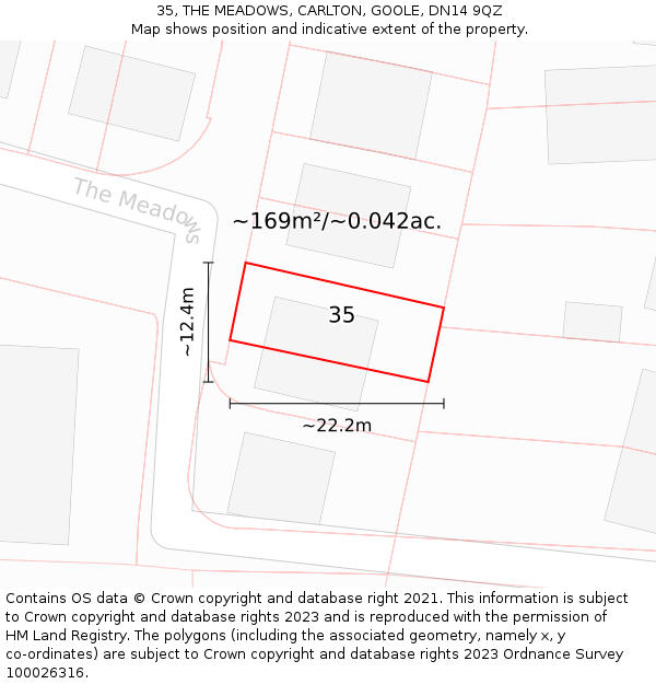 35, THE MEADOWS, CARLTON, GOOLE, DN14 9QZ: Plot and title map