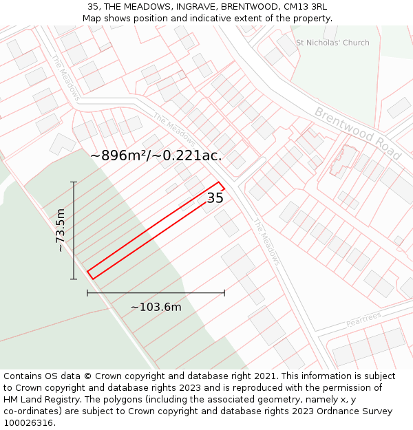35, THE MEADOWS, INGRAVE, BRENTWOOD, CM13 3RL: Plot and title map