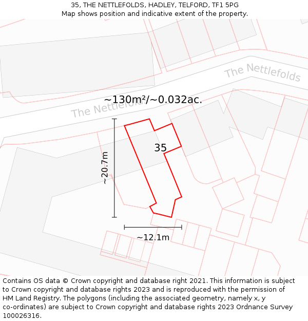 35, THE NETTLEFOLDS, HADLEY, TELFORD, TF1 5PG: Plot and title map