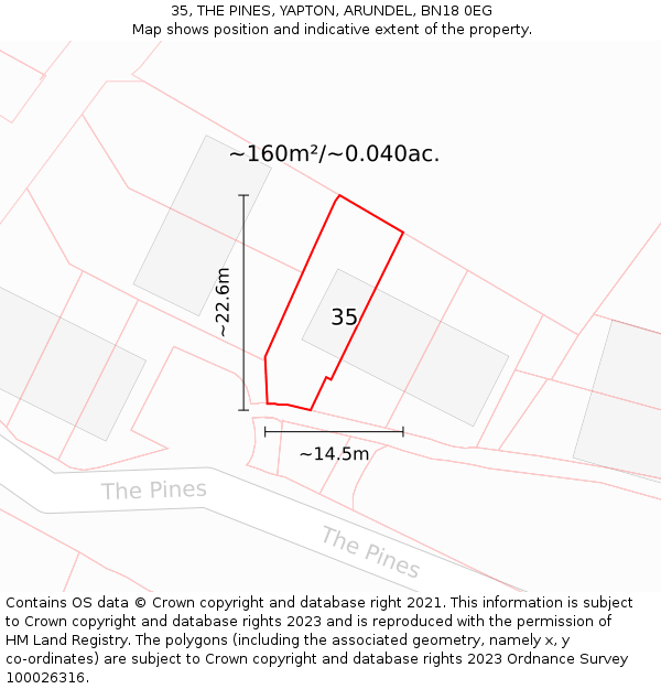 35, THE PINES, YAPTON, ARUNDEL, BN18 0EG: Plot and title map