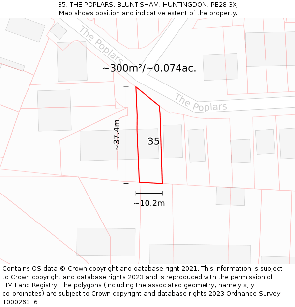 35, THE POPLARS, BLUNTISHAM, HUNTINGDON, PE28 3XJ: Plot and title map