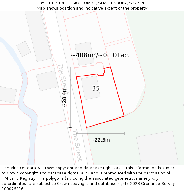 35, THE STREET, MOTCOMBE, SHAFTESBURY, SP7 9PE: Plot and title map